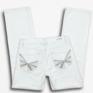 Cache White Embellished Bootcut Jeans Rhinestone Back Pocket Women Size 6